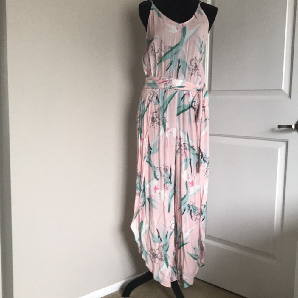 NWOT American Rag Pink Floral Maxi Jumpsuit with Green Accents